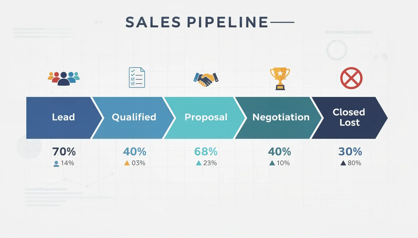 The image depicts a sales pipeline visualization illustrating various deal stages from lead generation to closing, highlighting key metrics that drive revenue growth. This representation emphasizes the importance of aligning sales teams and customer success teams to enhance the entire customer journey and optimize the sales process.